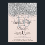 Luxus Silver Blush Glitzer Confetti Sweet 16 Einladung<br><div class="desc">Das elegante, glamouröse und moderne 16 . Geburtstag Geburtstagsfest lädt zum zeitgenössischen und stilvollen Teenager ein. Es verfügt über ein Imitat gedruckt silber funkelnd Glitzer Konfetti gesprenkelt Farbe Block auf einem einfachen rot rosa Hintergrund mit einer großen Zahl "16" in einem passenden rosa goldfarben. Die Rückseite zeigt den gleichen Glitzer,...</div>