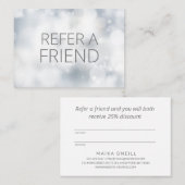 Luxus Silver Bokeh Salon Wellness-Center Kunde Empfehlungskarte (Vorne/Hinten)