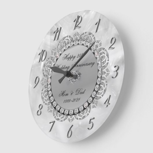 Luxus Silver Diamonds 25. Hochzeit Große Wanduhr (Winkel)