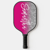 Luxus Silver Glitzer Hot Pink Ombre Personalisiert Pickleball Schläger (Vorderseite)