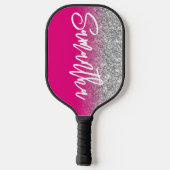 Luxus Silver Glitzer Hot Pink Ombre Personalisiert Pickleball Schläger (Rückseite)