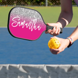 Luxus Silver Glitzer Hot Pink Ombre Personalisiert Pickleball Schläger