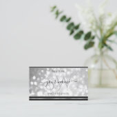 Luxus Silver Glitzer Initials Black Silvery Edge Visitenkarte (Stehend Vorderseite)