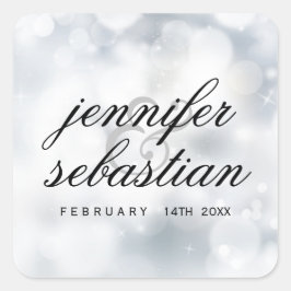 Luxus Silver Glitzer Lights Wedding Monogramm Quadratischer Aufkleber