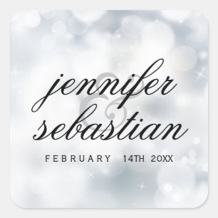 Luxus Silver Glitzer Lights Wedding Monogramm Quadratischer Aufkleber