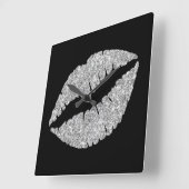 Luxus Silver Glitzer Lipstick auf Schwarz Quadratische Wanduhr (Winkel)