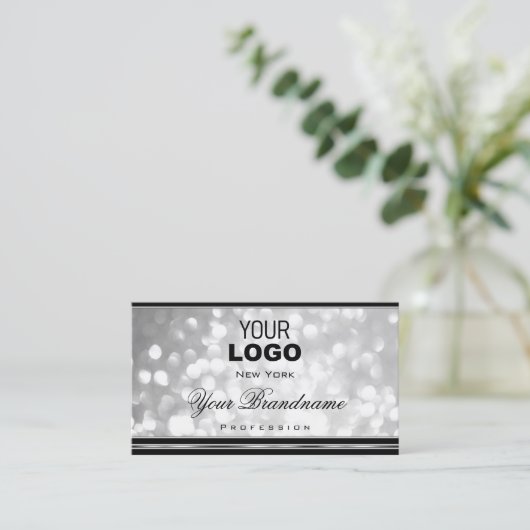 Luxus Silver Glitzer Logo Schwarz Silber Border Visitenkarte (Stehend Vorderseite)
