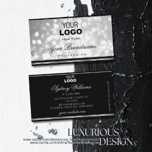 Luxus Silver Glitzer Logo Schwarz Silber Border Visitenkarte