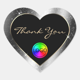 Luxus Silver Glitzer Rahmen Vielen Dank mit Logo Herz-Aufkleber