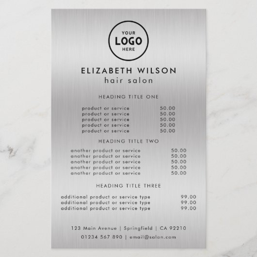 Luxus Silver Glitzer Salon Supplies Flyer (Vorne)