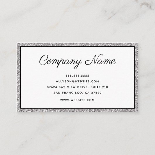 Luxus Silver Glitzer Script Business Card Visitenkarte (Rückseite)