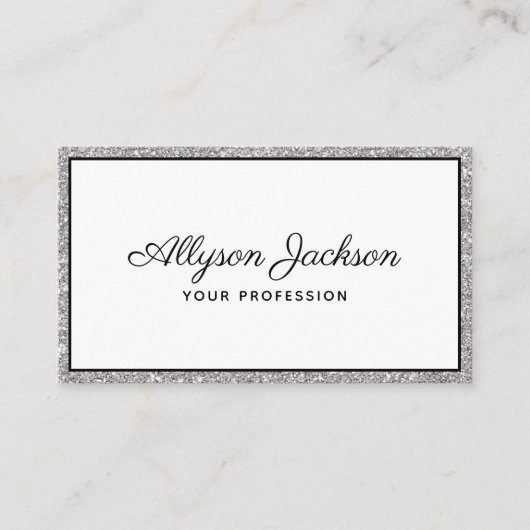 Luxus Silver Glitzer Script Business Card Visitenkarte (Vorderseite)