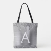 Luxus Silver Glitzer Sparkle Elegantes Monogramm Tasche (Rückseite)