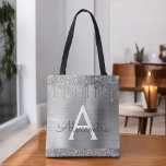 Luxus Silver Glitzer Sparkle Elegantes Monogramm Tasche<br><div class="desc">Luxuriöse Silber Imitate Sparkle und Dripping Glitzer Metallic Edelstahl Foil Elegant Monogram Book Bag. Diese Büchertasche kann auf Ihren Anfangs- und Vornamen angepasst werden und als Geschenk für Weihnachten,  Süß 16,  18,  21,  30,  40,  50 oder 60. Geburtstag,  Brautparty oder Hochzeit gegeben werden.</div>