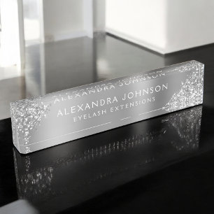 Luxus Silver Glitzer Sparkle Eyelash Erweiterungen Namensplakette