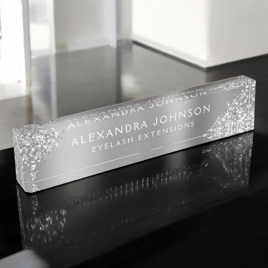 Luxus Silver Glitzer Sparkle Eyelash Erweiterungen Namensplakette
