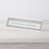 Luxus Silver Glitzer Sparkle Girly Modern Schreibtischnamensplakette (Vorderseite )