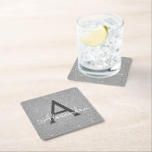 Luxus Silver Glitzer & Sparkle Monogram Geburtstag Rechteckiger Pappuntersetzer (Vor Ort)