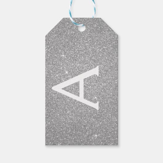 Luxus Silver Glitzer & Sparkle Monogram Geschenkanhänger (Vorderseite)