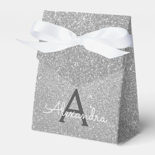 Luxus Silver Glitzer & Sparkle Monogram Geschenkschachtel (Vorderseite)