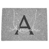 Luxus Silver Glitzer & Sparkle Monogram Große Geschenktüte (Vorderseite)