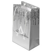 Luxus Silver Glitzer & Sparkle Monogram Kleine Geschenktüte (Rückseite Schrägansicht)