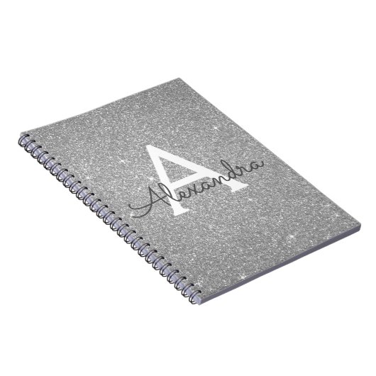 Luxus Silver Glitzer Sparkle Monogram Notebook Notizblock (Rechte Seite)
