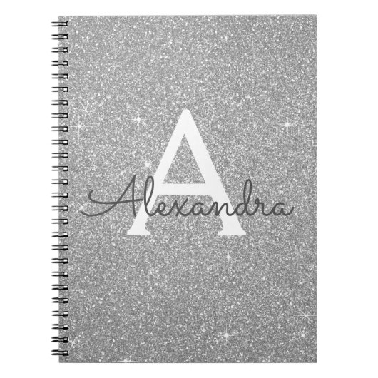 Luxus Silver Glitzer Sparkle Monogram Notebook Notizblock (Vorderseite)