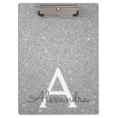 Luxus Silver Glitzer & Sparkle Monogram School Klemmbrett (Vorderseite)