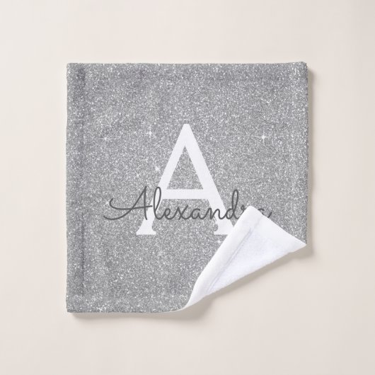 Luxus Silver Glitzer & Sparkle Monogram Waschlappen (Waschlappen)