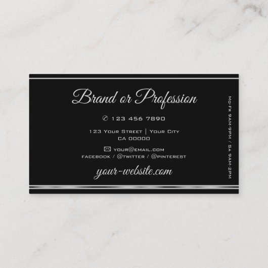 Luxus Silver Glitzer Stars Schwarzes Silber Grenze Visitenkarte (Rückseite)