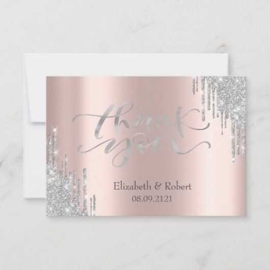 Luxus Silver Glitzer Tropfen Rose Gold Dankeskarte (Vorderseite)