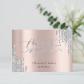 Luxus Silver Glitzer Tropfen Rose Gold Dankeskarte (Stehend Vorderseite)