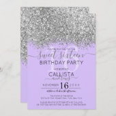 Luxus Silver Lila Glitzer Confetti Sweet 16 Einladung (Vorne/Hinten)