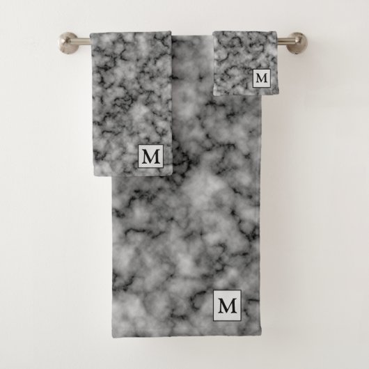 Luxus Silver Marble Mit Monogramm Badhandtuch Set (Insitu)