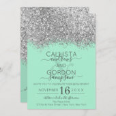 Luxus Silver Neo Mint Glitzer Confetti Verlobung Einladung (Vorne/Hinten)
