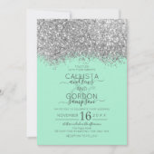Luxus Silver Neo Mint Glitzer Confetti Wedding Einladung (Vorderseite)