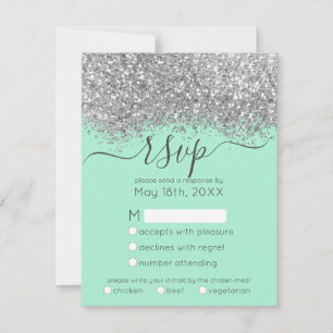 Luxus Silver Neo Mint Glitzer Confetti Wedding RSVP Karte