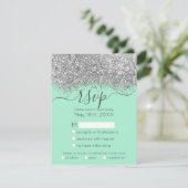 Luxus Silver Neo Mint Glitzer Confetti Wedding RSVP Karte (Stehend Vorderseite)
