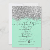 Luxus Silver Neo Mint Glitzer Confetti Wedding Save The Date (Vorderseite)
