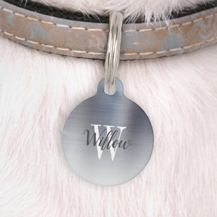 Luxus Silver Ombre Brushed Metal Monogram Haustiermarke