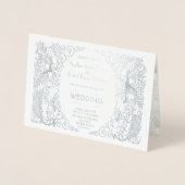 Luxus Silver Peacock Art Deco 20er Hochzeit Folienkarte (Vorderseite)