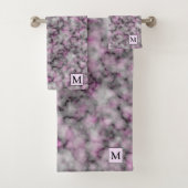 Luxus Silver Pink Marmor Mit Monogramm Badhandtuch Set (Insitu)