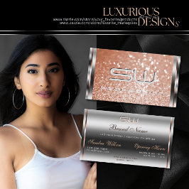 Luxus Silver Rose Gold Sparkle Glitzer Monogram Visitenkarte