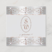 Luxus Silver Rose Gold Verzierte Ornamente Initial Quadratische Visitenkarte (Vorderseite)