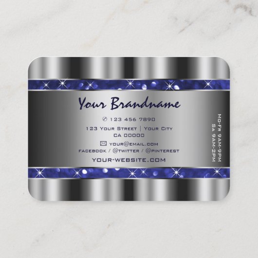 Luxus Silver Royal Blue Sparkle Glitzer Elegante Visitenkarte (Rückseite)