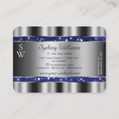 Luxus Silver Royal Blue Sparkle Glitzer Monogram Visitenkarte (Rückseite)