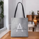 Luxus Silver Sparkle Elegante Monogram Book Bag Tasche<br><div class="desc">Luxuriöse Silber Imitate Sparkle und Glitzer Elegant Monogram Book Bag. Dieses Buchtasche kann so angepasst werden,  dass sie Ihren Vor- und Erstnamen enthält.</div>