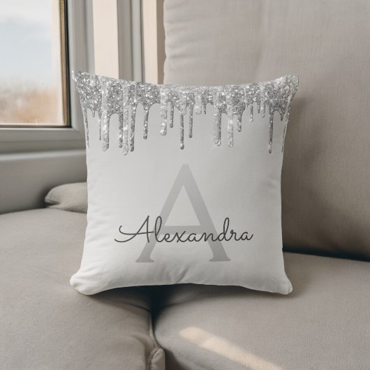Luxus Silver Sparkle Glitzer Monogram Kissen