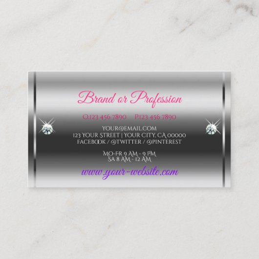 Luxus Silver Sparkle Pink Lila Glitzer Diamonds Visitenkarte (Rückseite)